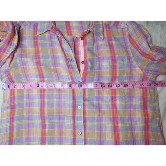 Sundance Purple Pink Plaid Button Shirt Floral Cuffs Cotton Small Preppy Boho - Picture 7 of 7